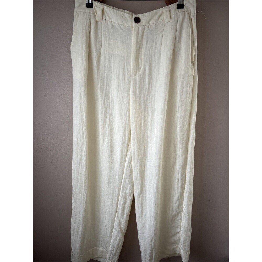 A New Day High Rise Pleated Trousers Cream Off-White Women’s Size 12